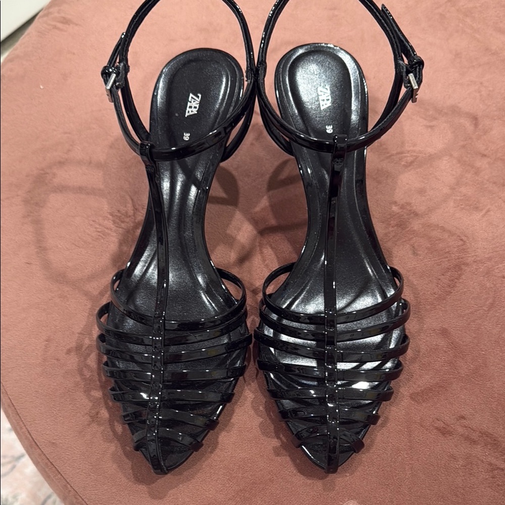 Zara Black Strappy Heels with Buckle Closure